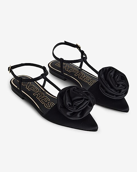 Pointed Toe Rose Strappy Flats | Express