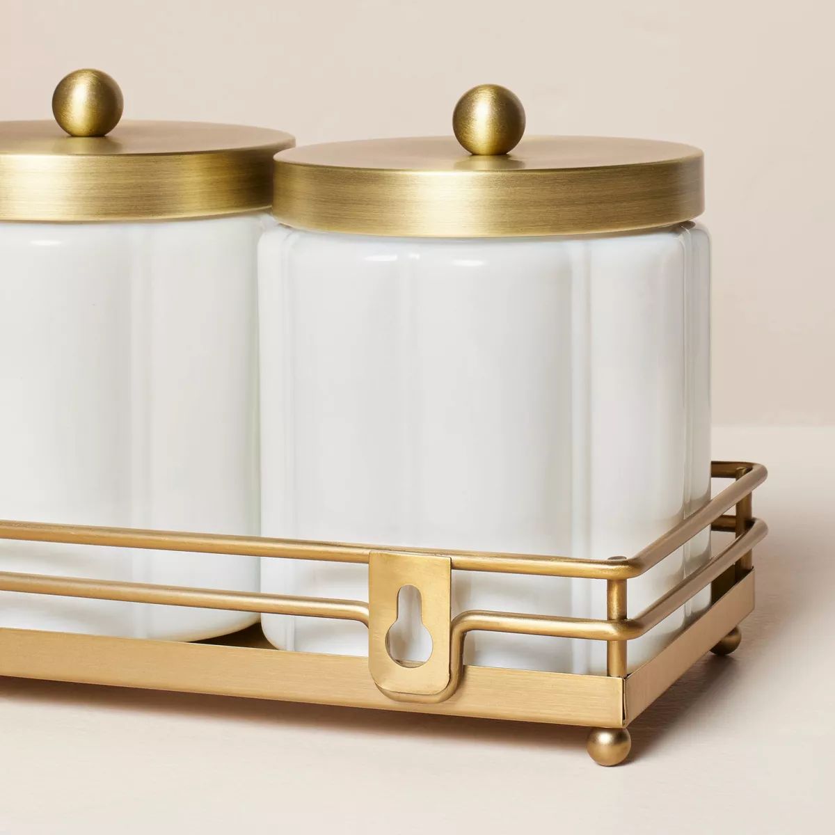 Milk Glass Bath Canister Set White/Brass with Wall-Mounting Kit - Hearth & Hand™ with Magnolia | Target