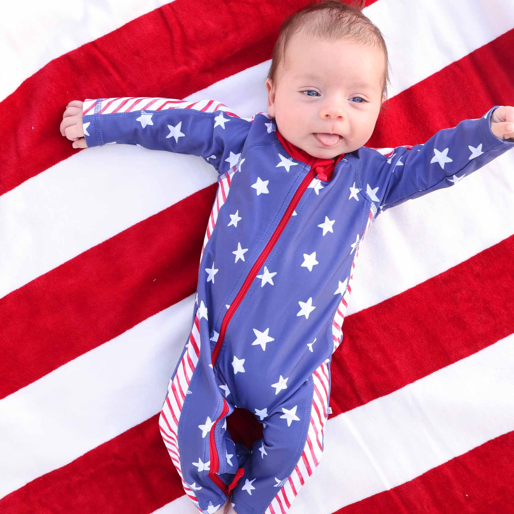 Long Sleeve Rash Guard Swim Romper Full Length | Star-Spangled Summer | Caden Lane