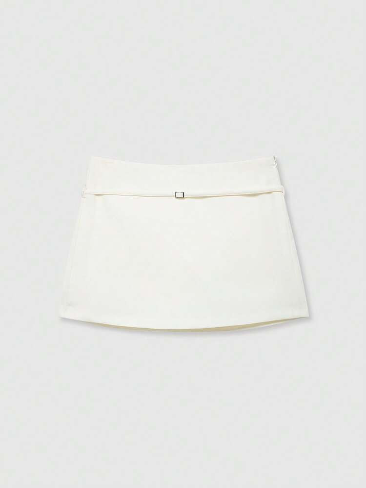 Women's Solid Color Zipper Waist Belt Skirt Pants Summer | SHEIN