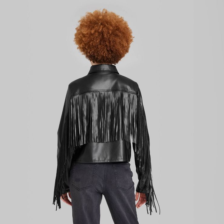 Women's Fringe Cropped Faux Leather Jacket - Wild Fable™ | Target