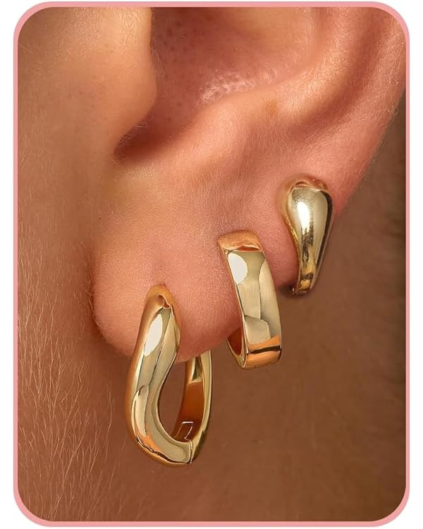 3 Pairs Gold Hoop Earrings for Women Trendy Dainty Gold Huggie Earrings 14k Gold Stud Earring Hyp... | Amazon (US)