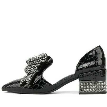 Jeffrey Campbell Valenti Black Croc Patent Pewter Bow Loafer Pointed Toe Pumps (9, BLACK STONE PAT P | Walmart (US)