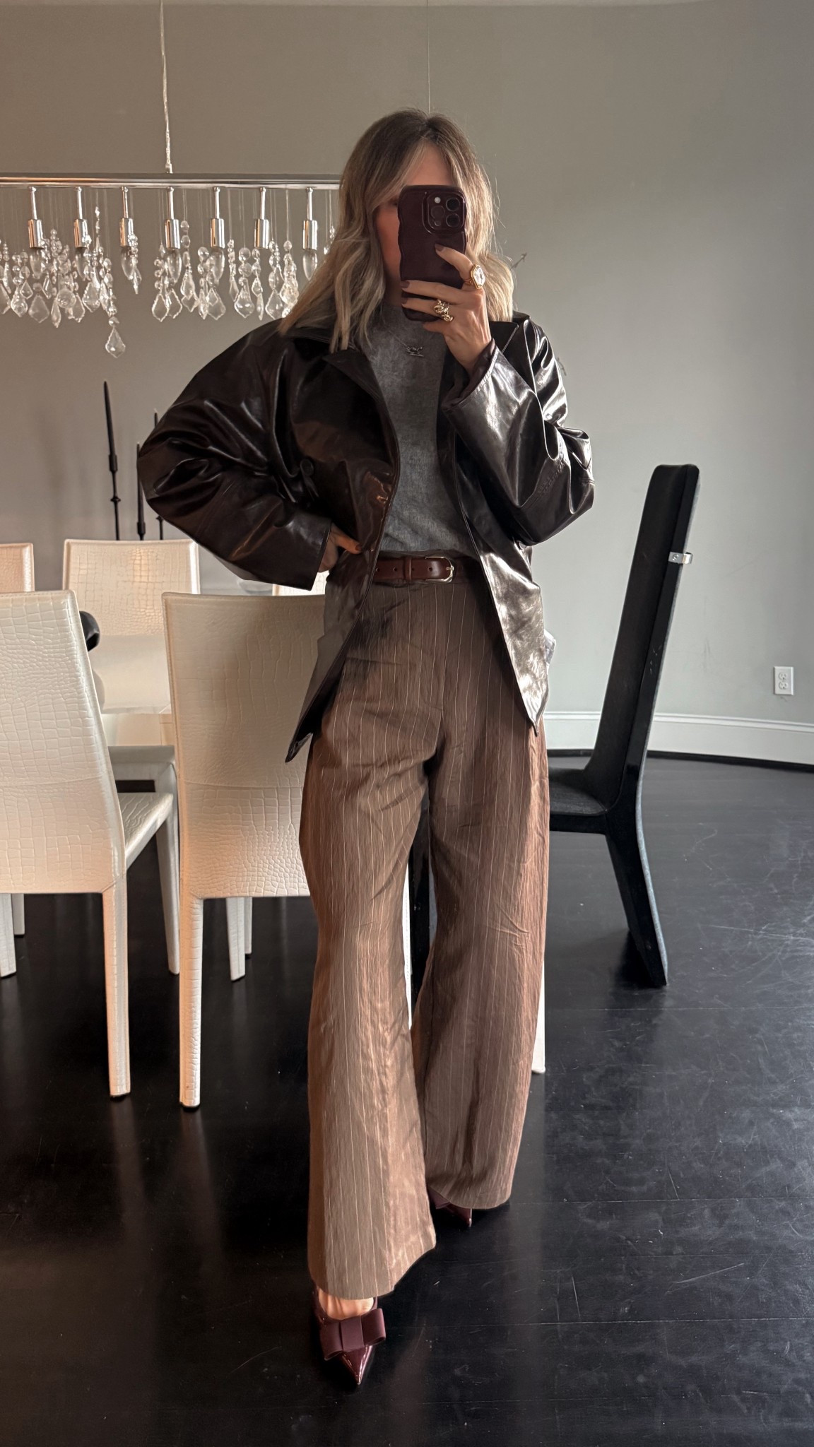 Super comfy and cute work outfit of the day featuring all things Zara! Love this burgundy jacket paired with a gray sweater and chocolate brown striped pants. The jackets pairs well with my burgundy shoes  

SIZING
shoes: size 6
pants: extra small 
sweater: small
jacket: small 

#LTKSeasonal #LTKOver40 #LTKFindsUnder100