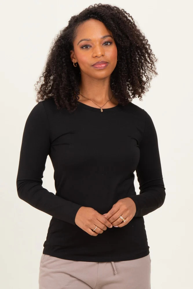 Black Basic Long Sleeve Top | PinkBlush Maternity
