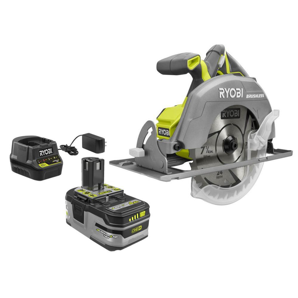 RYOBI 18V ONE+ Brushless Cordless 7-1/4 in. Circular Saw Kit with 4.0 Ah LITHIUM+ HP Battery and ... | The Home Depot