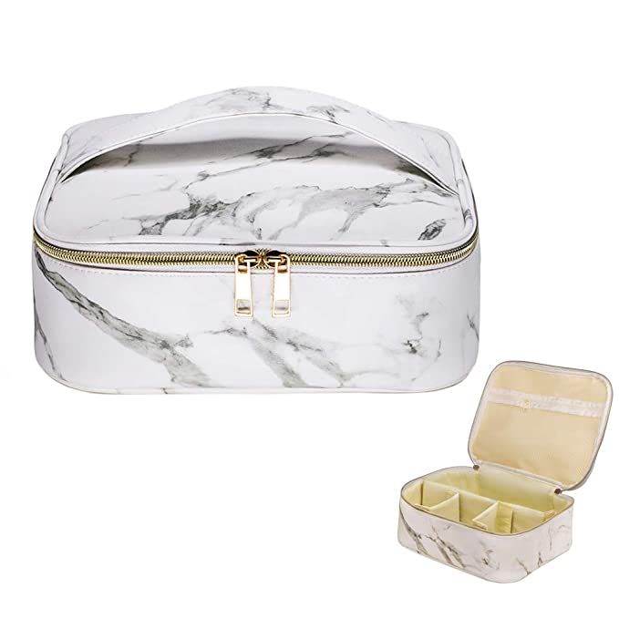 HOYOFO Marble Makeup Bag Travel Cosmetic Bags Waterproof Makeup Organizer Case Portable with Adju... | Amazon (US)