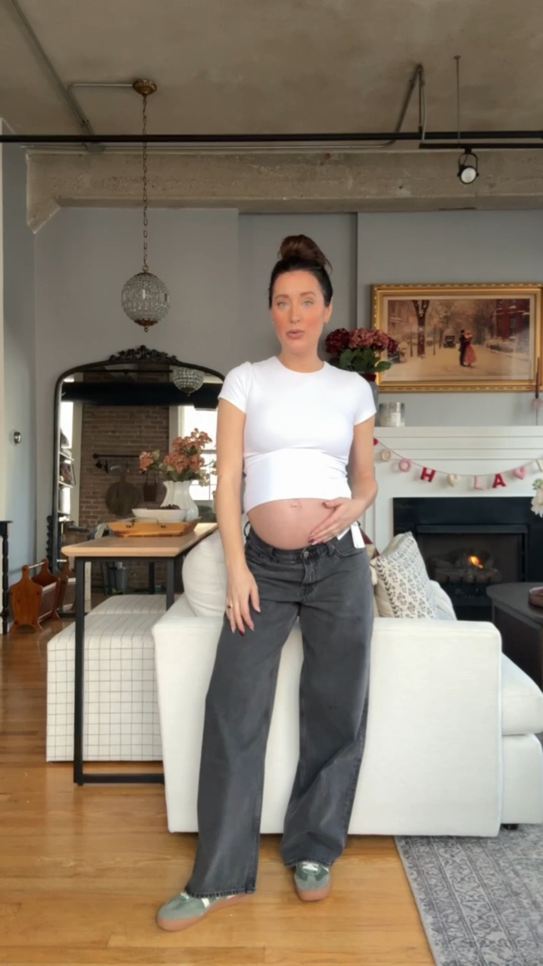 Obsessed with these curve love low rise ultra loose jeans from Abercrombie! I wear a 24 normally and sized up to 26 for the bump, but will likely be swapping for a 27. The double lined bra fee baby tee I’m wearing a small - linking my fav tanks that are now also in a bra free option