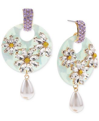 INC International Concepts Gold-Tone Mixed Stone Flower & Imitation Pearl Drop Earrings, Created ... | Macys (US)