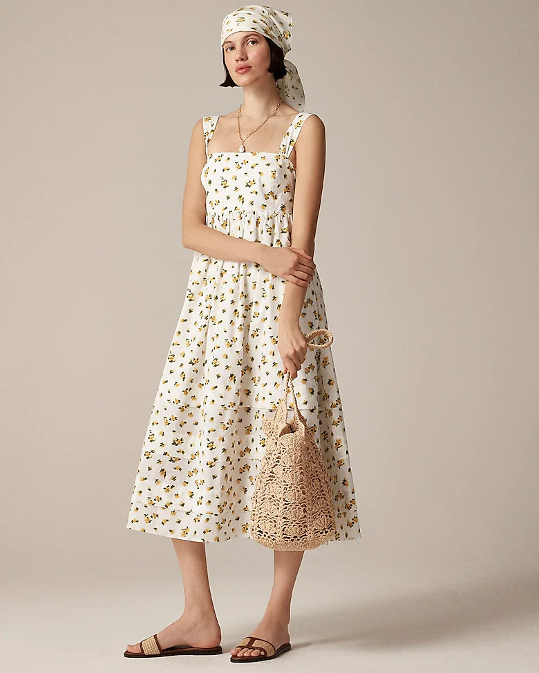 Squareneck midi dress in blurry rose print | J. Crew US