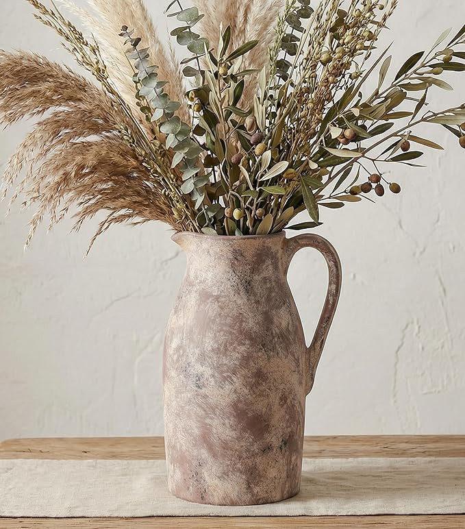 Ceramic Flower Vase with Handles,11" Neutral Tall Clay Terracotta Vases Farmhouse Table Vases wit... | Amazon (US)