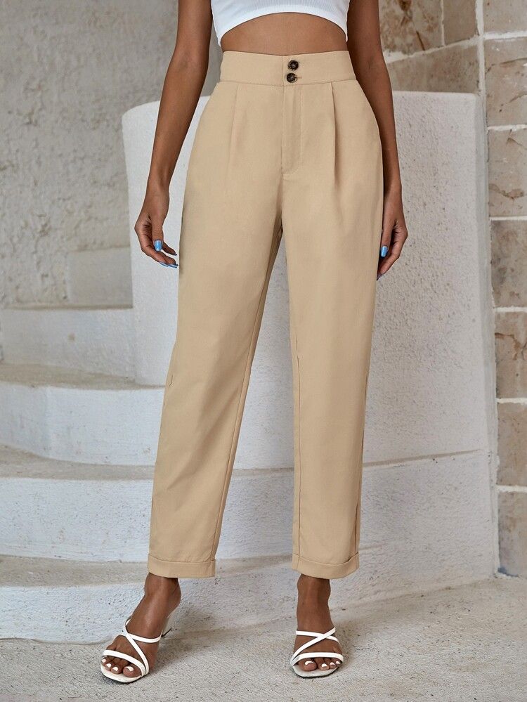 Solid Button Tapered Pants | SHEIN