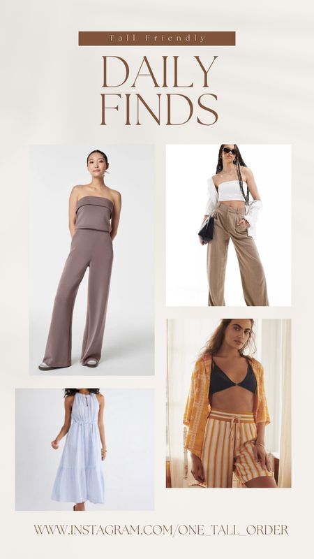 New Air Essentials jumpsuit at Spanx (available in tall) 
Linen blend dad style wide leg pants from the Asos tall range
Tall friendly dresses at Walmart and Target
Silk boxer shorts from Anthropologie

#LTKFestival #LTKmidsize #LTKSeasonal
