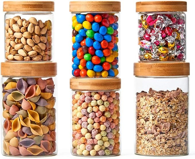 EZOWare 6 Piece Glass Airtight Jars Storage Canister Container Set with Bamboo Lid for Kitchen, B... | Amazon (US)