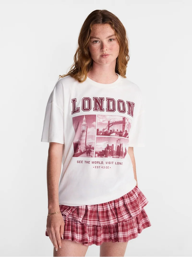 No Boundaries Washed Graphic Boyfriend Tee, Women's XXS-XXL | Walmart (US)