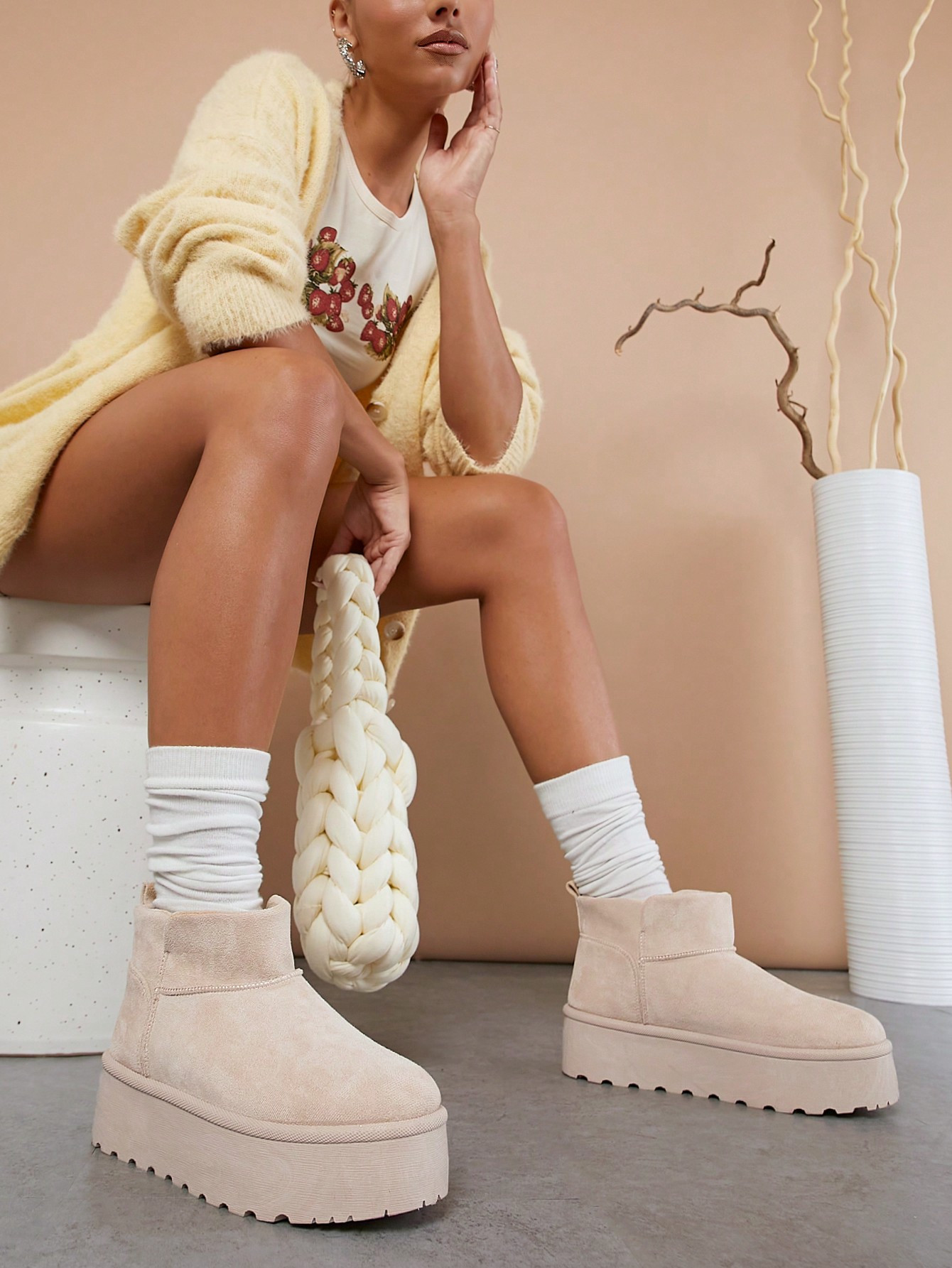 SHUZIA Faux Suede Slip On Lug Sole Boots | SHEIN