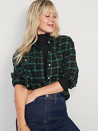Long-Sleeve Plaid Flannel Boyfriend Tunic Shirt for Women | Old Navy (US)