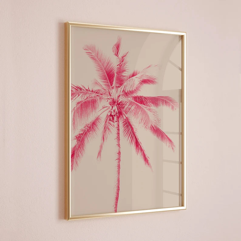 palm tree wall art, pink beach print, trendy beach poster, trendy printable wall art, dorm room d... | Etsy (US)