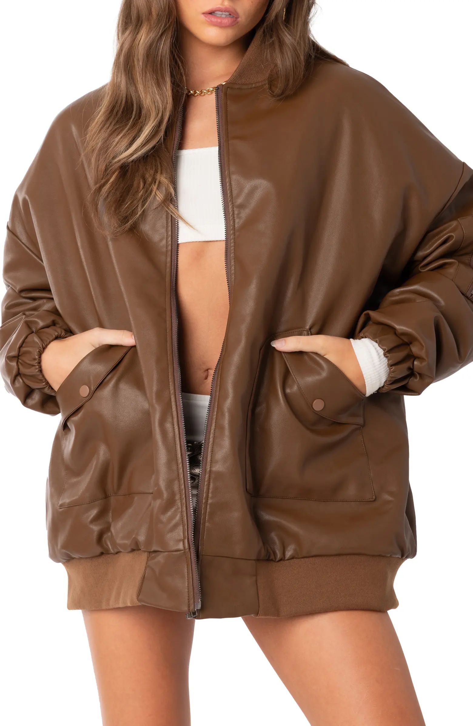 Oversize Faux Leather Bomber | Nordstrom