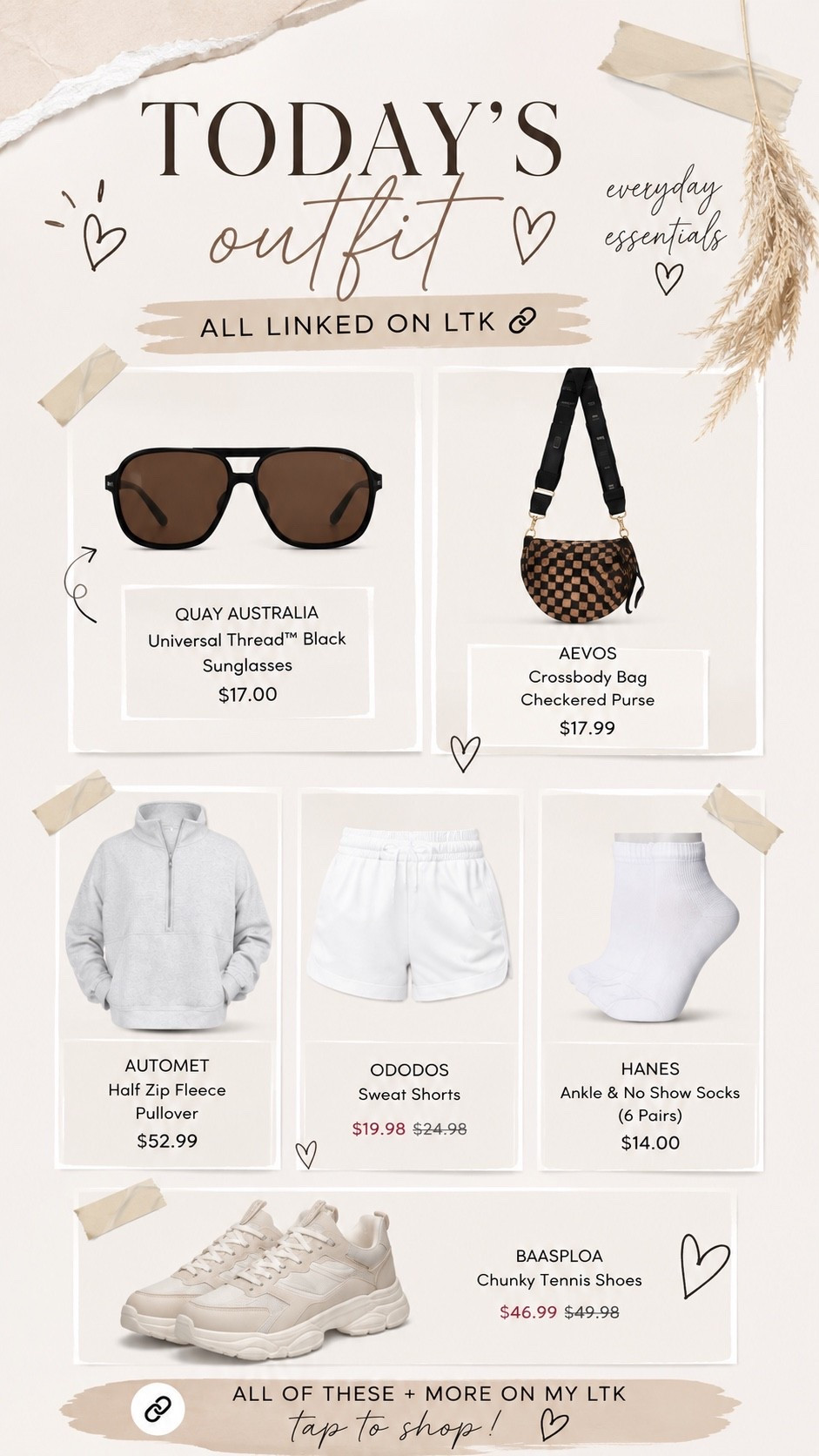 Today’s Aldi run outfit 🤍 comfy but still cute 😂 linking the whole look — sunglasses, bag, half zip, shorts, socks + sneakers 🫶🏼

Everything is linked on my LTK ✨