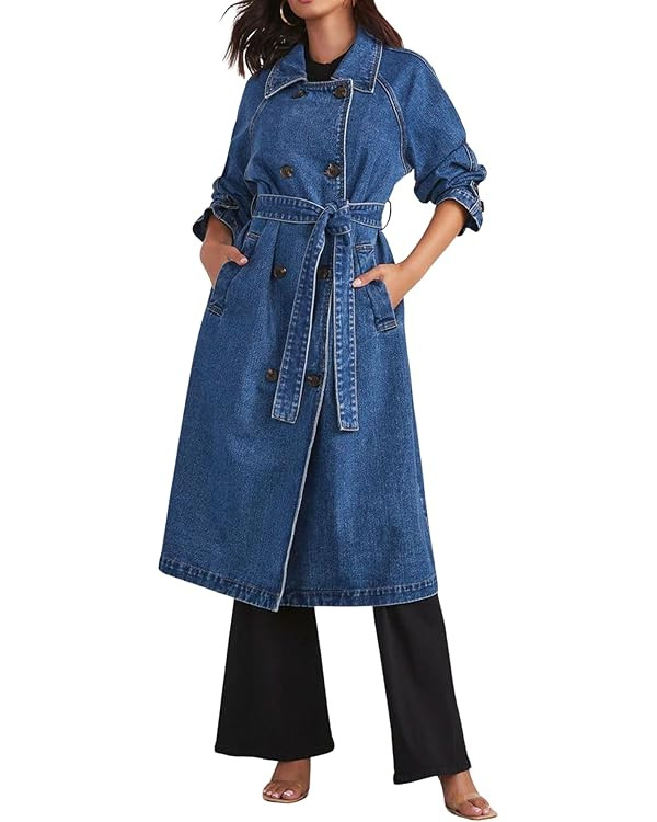CHARTOU Women's Casual Double Breasted Long Denim Trench Coat Jean Jacket Trenchcoat with Belt Du... | Amazon (US)