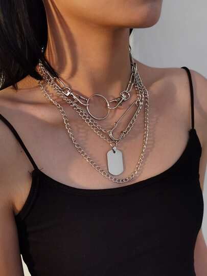 4pcs Geo Charm Layered Chain Necklace | SHEIN