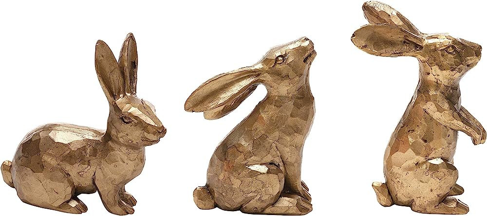 DN DECONATION Golden Polyresin Bunny Decor Rabbit Figurines, Easter Bunny Statue Set of 3 for Spr... | Amazon (US)