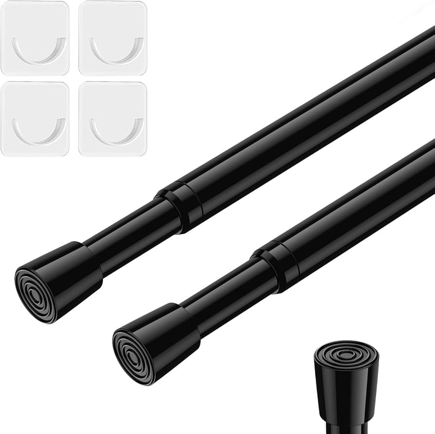 2 Pack Tension Rods Spring Tension Curtain Rod, 26 to 39 Inch Adjustable Black Tension Rod, Small... | Amazon (US)