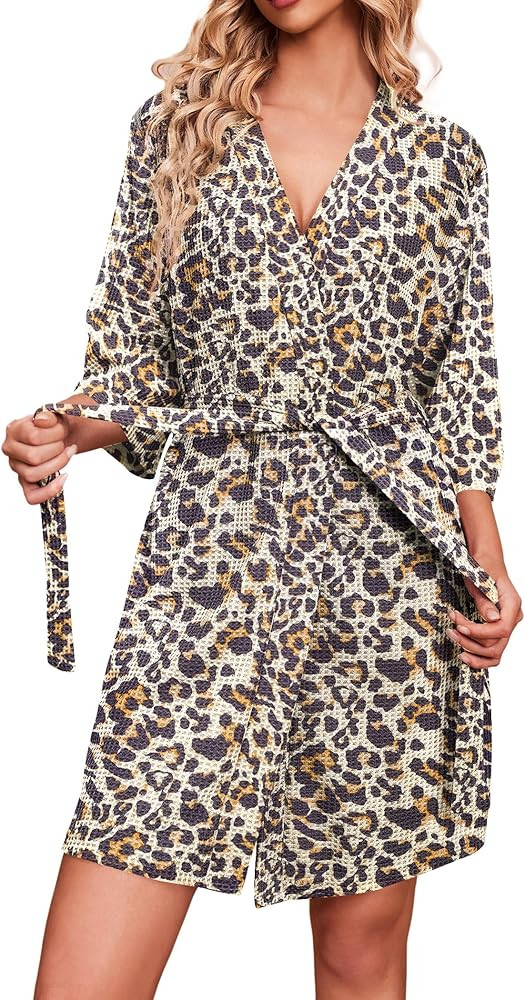 Ekouaer Robes for Women Waffle Knit Bathrobe Soft Lightweight Knee Length Loungewear S-XXL | Amazon (US)