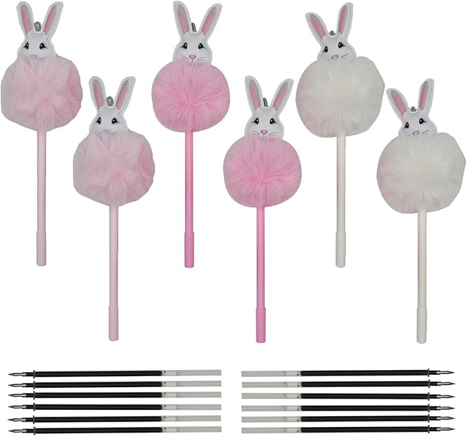 Maydahui 6 PCS Plush Rabbit Pom Pom Pen Fluffy Fur Bunny Rollerball Gel Pen Cute Cartoon Animal P... | Amazon (US)