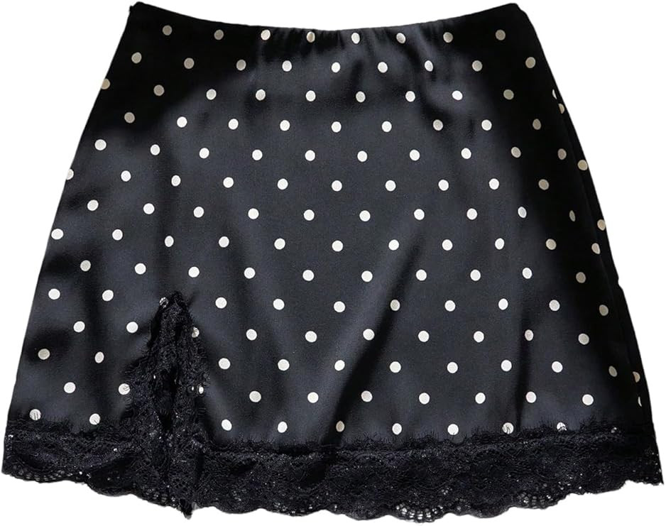 Milumia Women's Polka Dots Lace Trim Mini Skirt Low Waisted Side Slit Bodycon Short Skirts | Amazon (US)