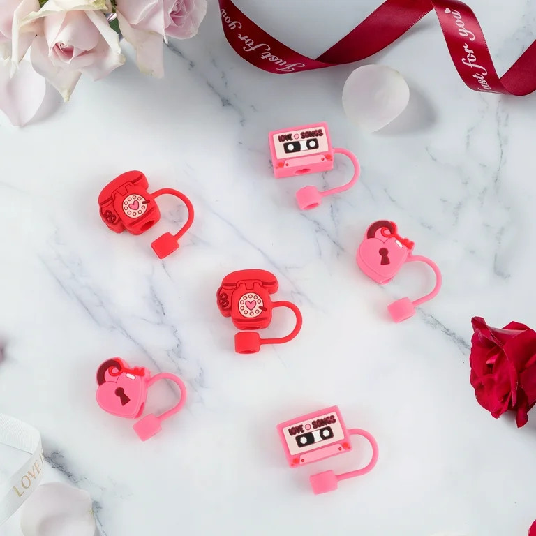 Cook with Color 6 Piece Silicone Valentine’s Day Straw Topper Set, Reusable Straw Covers for St... | Walmart (US)