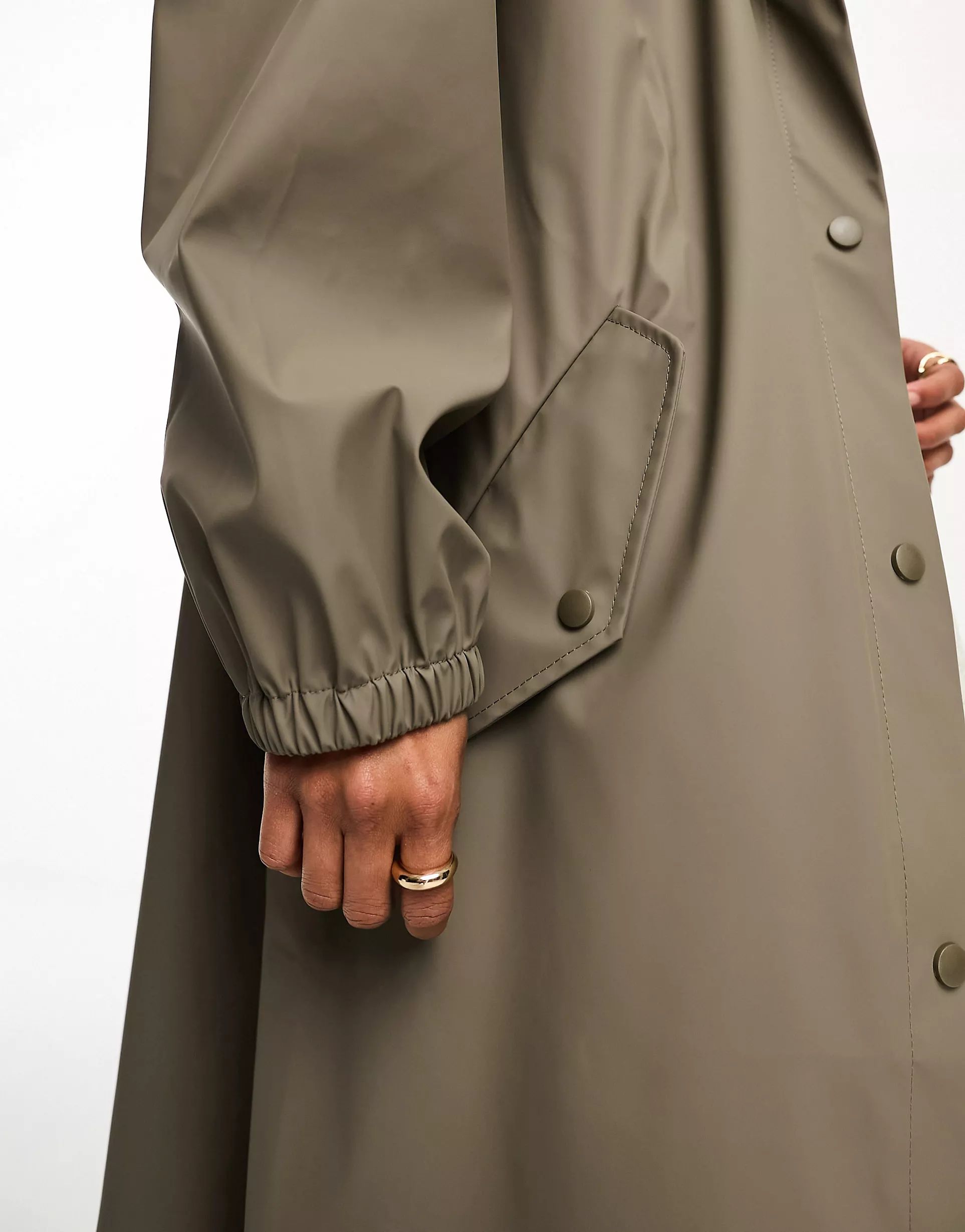 ASOS DESIGN rubberised rain parka coat in mushroom | ASOS (Global)