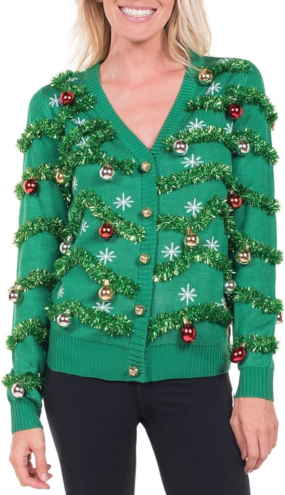 Women's Gaudy Garland Cardigan - Tacky Christmas Sweater with Ornaments | Amazon (US)