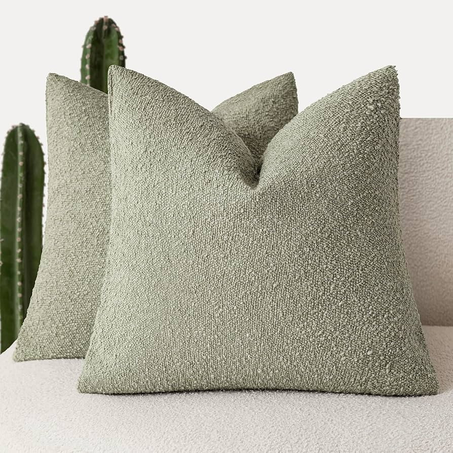 Foindtower Set of 2, Decorative Textured Boucle Throw Pillow Covers Accent Solid Pillow Cases Neu... | Amazon (US)