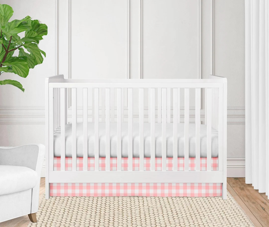Pink Crib Skirts Solid, Gingham, and Heart Patterns for Baby Girl Nursery - Etsy | Etsy (US)