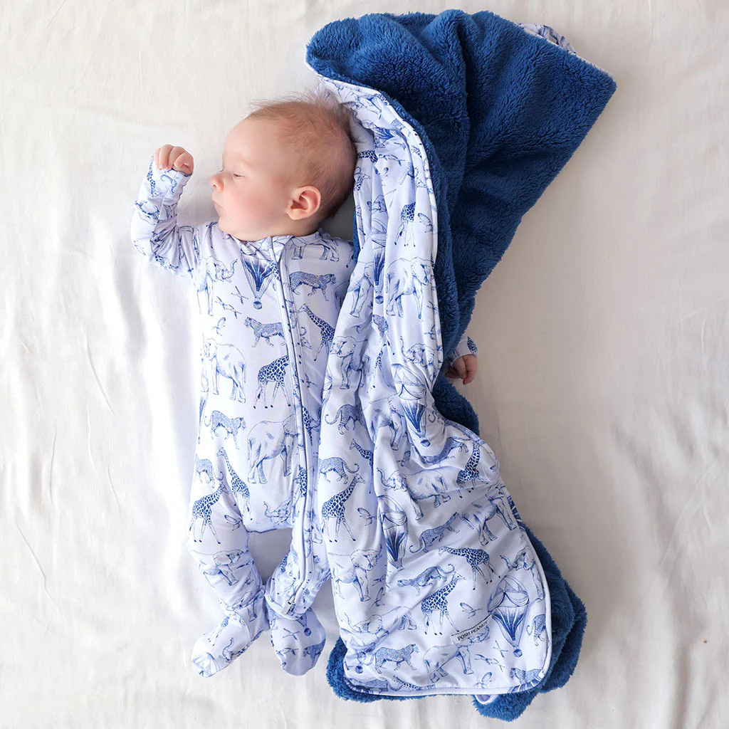 Animals Blue Reversible Noah Luxette Plush Patoo® Blanket | Posh Peanut® | Posh Peanut