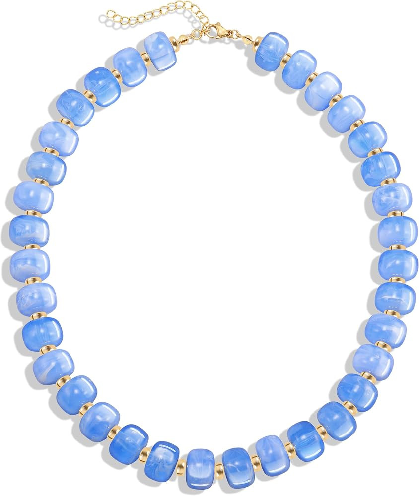 AOZEL Colorful Chunky Acrylic Beaded Necklace for Women, Handmade Statement Boho Resin Bead Choke... | Amazon (US)