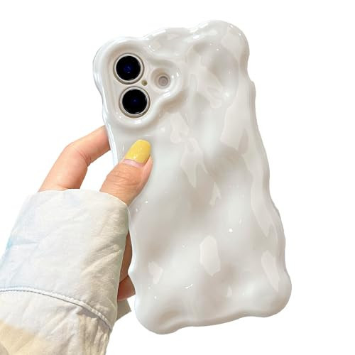 XIZYO for iPhone 16 Case 6.1 Inch Cute Wave Pattern Aesthetic Phone Case 3D Curly Wavy Shape Plating Glitter Bling for Women Girls Soft Bumper Silicone Shockproof Case, Cream Beige | Amazon (US)