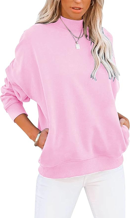 Minclouse Women's Casual Long sleeves Sweatshirt Tops Basic Loose Fit Mock Turtleneck Lightweight... | Amazon (US)
