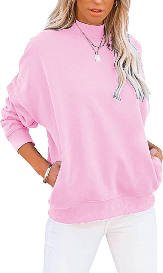 Minclouse Women's Casual Long sleeves Sweatshirt Tops Basic Loose Fit Mock Turtleneck Lightweight... | Amazon (US)