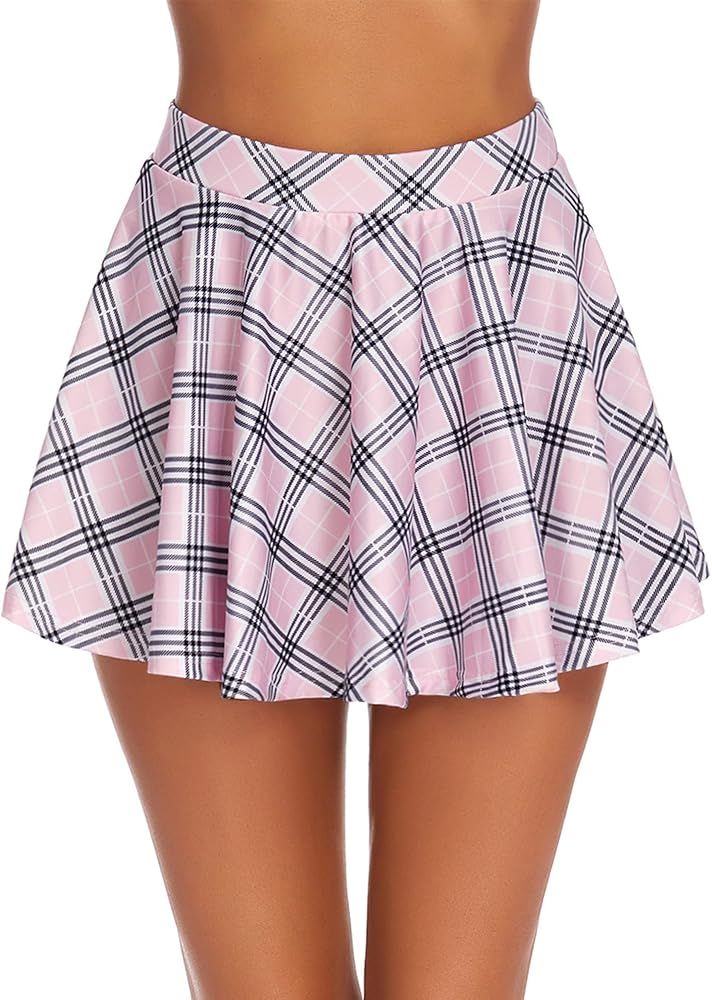 Avidlove Pleated Mini Skirt Plaid Skirts High Waist A Line Skater Skirt for Lingerie Schoolgirl | Amazon (US)