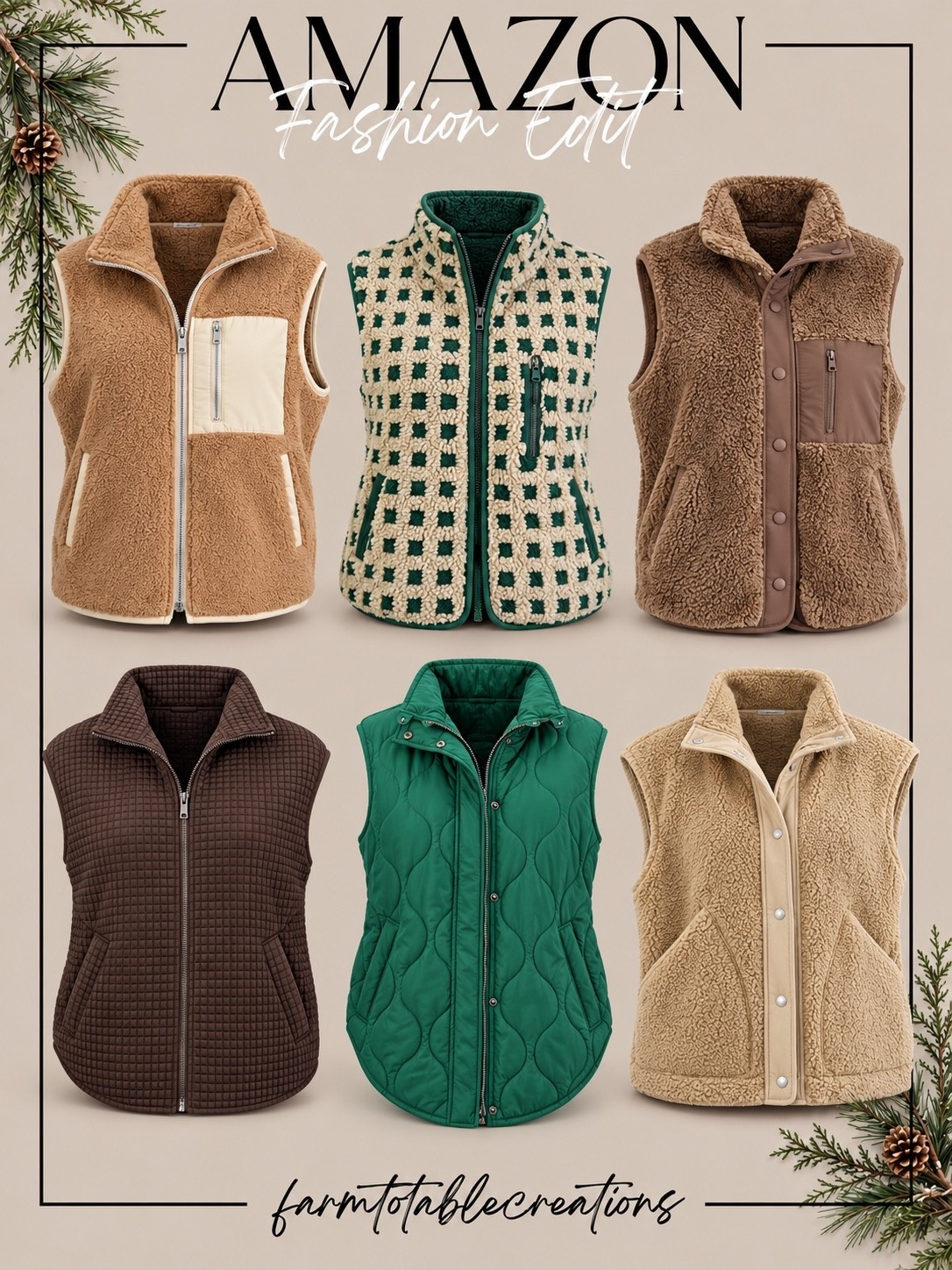 Amazon Cozy Vest Finds 🤎🌲

These Amazon vest finds are perfect for layering through fall and into winter. From sherpa and teddy textures to quilted and crochet styles, they add warmth without the bulk of a full jacket—and they’re so easy to throw over a basic long-sleeve top or sweater.

I love the mix of camel, chocolate brown, cream, and deep green for creating cozy everyday outfits. Pair them with jeans, leggings, boots, or sneakers for errands, coffee runs, weekend outings, or casual holiday plans.

Follow @farmtotablecreations on Instagram for more cozy home finds and trending decor.

#LTKStyle #LTKFashion #AmazonFashion #AmazonFinds #AmazonStyle #FallFashion #WinterStyle #LayeringPieces #CozyStyle #VestSeason #SherpaVest #QuiltedVest #FallOutfitIdeas #WinterOutfitIdeas #CasualStyle

#LTKOver40 #LTKSeasonal #LTKmomlife