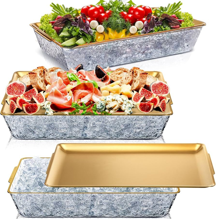 Baderke 3 Set 16" x 9'' Chilled Serving Tray for Parties with Compartments Rectangle Serving Dish... | Amazon (US)