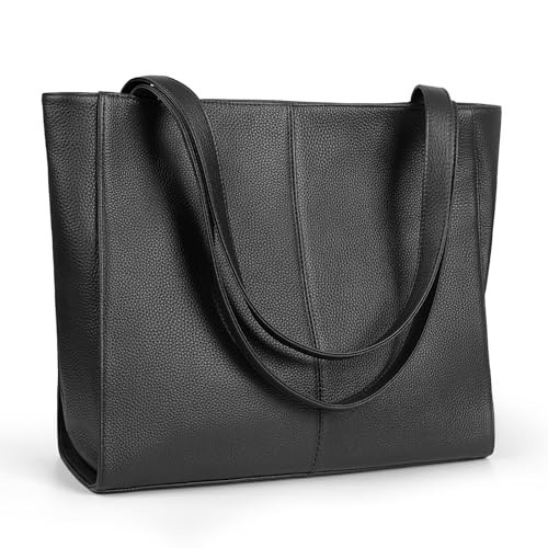 befen Black Genuine Leather Tote Bag for Women Work, Women's Leather Shoulder Bags Purses Satchel Handbags with Top Handles Work Purse | Amazon (US)