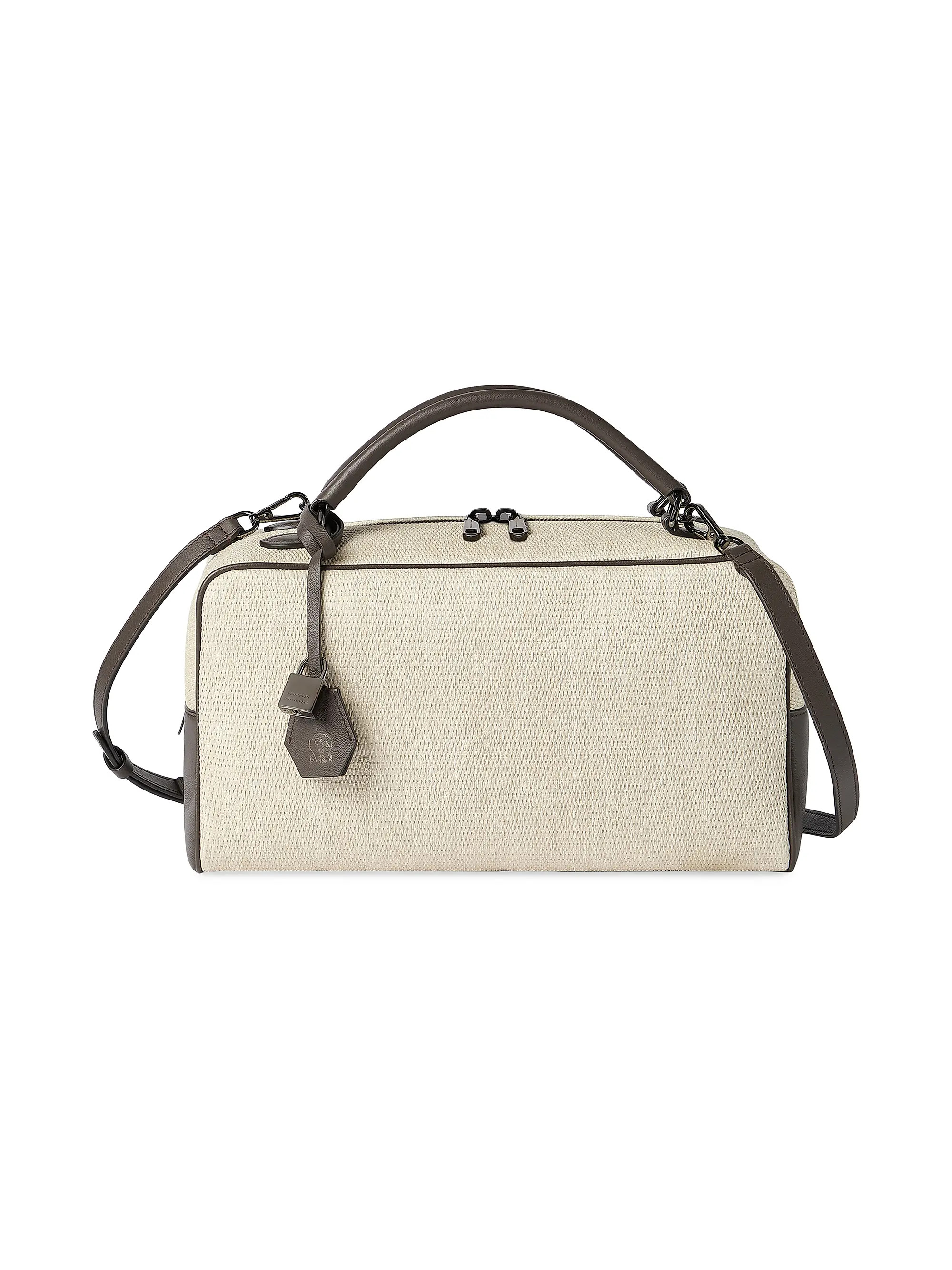Explorer Boston Top Handle Bag in Techno Raffia and Leather | Saks Fifth Avenue