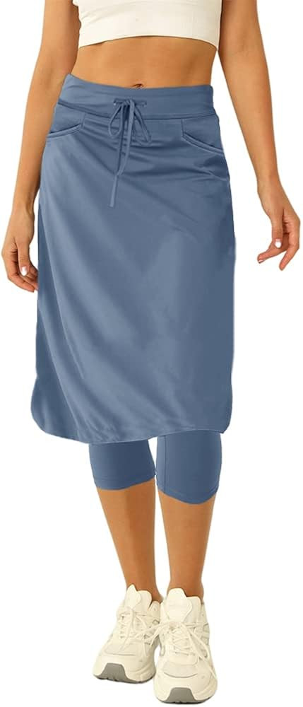 Women 20" Knee Length Tennis Skirt with Built in Legging Golf Skirts Skirted Legging with Pockets | Amazon (US)