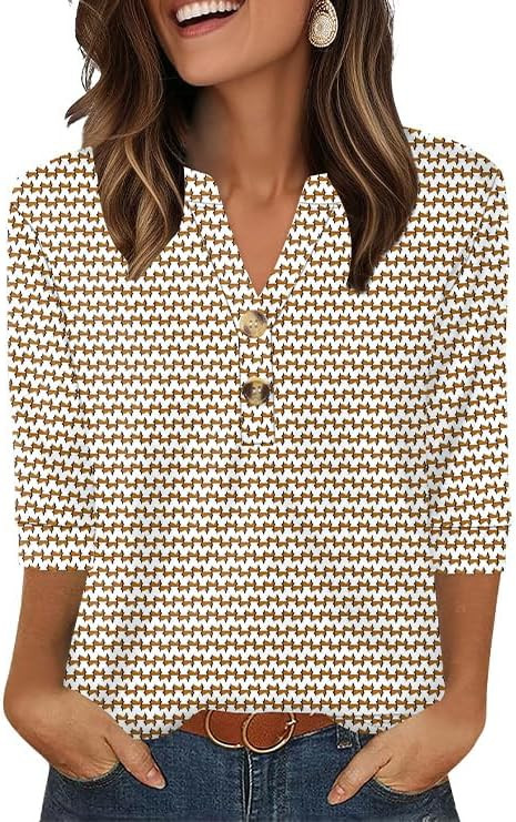OFEEFAN Womens Tops 3/4 Sleeve Henley Shirts for Women Summer Outfits Fashion Clothing | Amazon (US)