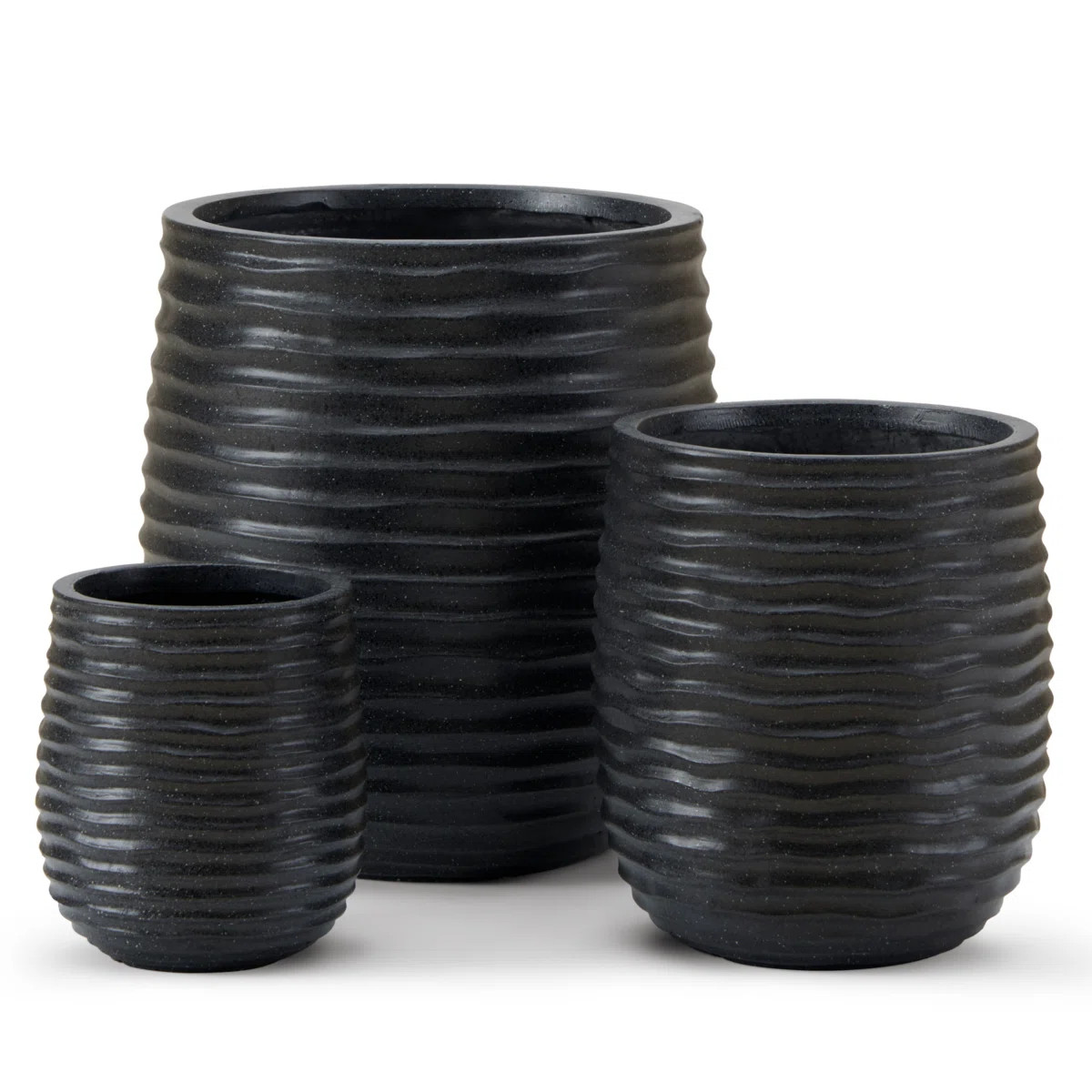 3-Piece Wavy Texture Concrete Planter Set with Drainage Hole - 15”, 11”, 7.8” Dia Round Ind... | Wayfair North America