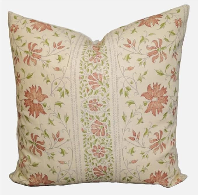 Pillow Cover Thick Cotton 20 x 20 in Double Sided Block Print Gold Zipper for Easy Removal Home D... | Amazon (US)